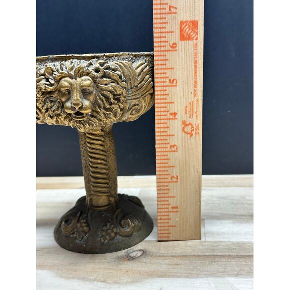Lion Head Pedestal Chalice Urn Goblet Old World Tuscan Style Gold Resin Decor - Picture 3 of 8